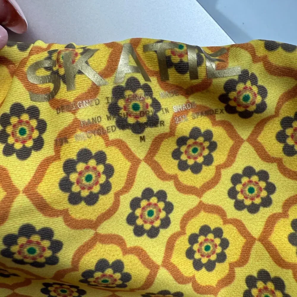 SKATIE Bikini Bottoms sz M‎ Yellow Floral Tile Print Sustainable Swimwear NWT